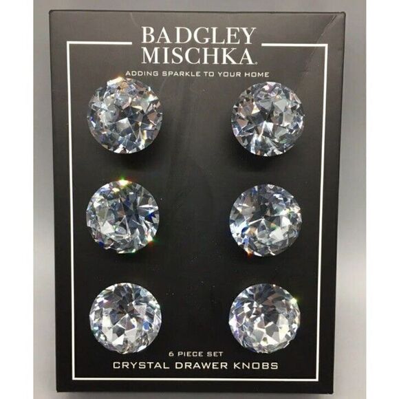 6 Badgley Mischka Faceted Round Crystal Drawer Knob Set Cabinet Door Pull Luxury - Picture 1 of 7